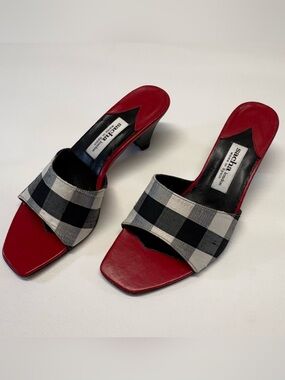Vintage Sacha London Plaid Kitten Heel Mules - Made in Spain - Size 5.5B